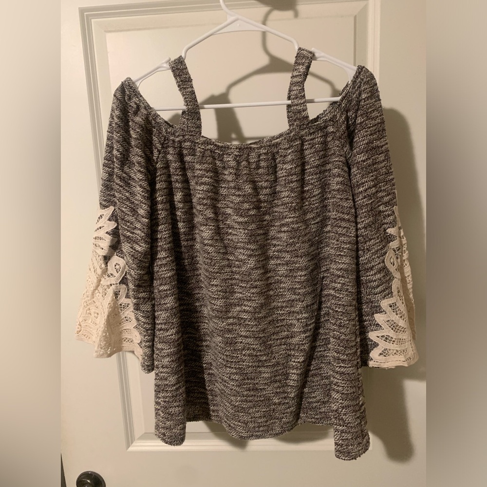 Tweed Brown Cold Shoulder Top